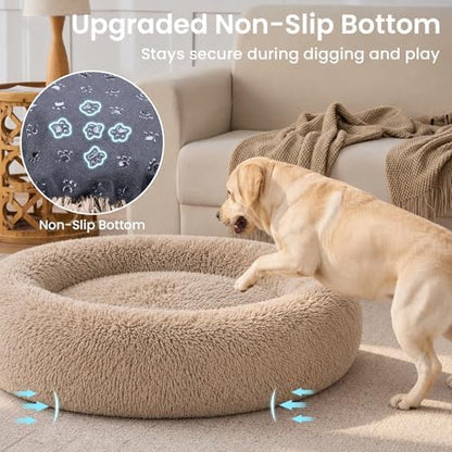 JOLLYVOGUE Calming Dog Beds Extra Large Sized Dog, 45in Donut Washable Large Pet Bed, Anti-Slip & Anti-Anxiety Fluffy Faux Fur Round Dogs Bed, Fits up to 125 lbs Pets (Camel) - Image 5