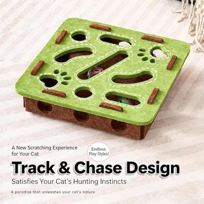 Interactive Cat Puzzle Toy, Scratch Puzzle Enrichment Box with Bell, Felt Maze Box, Mental Stimulation Toy for Cats, Self Play Fun Exercise Hide Seek Moving Cat Toy for Bored Cats - Image 3