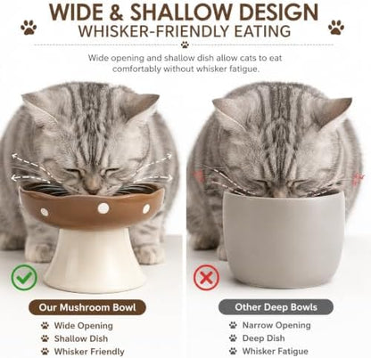 Brown Mushroom Cat Bowl, Elevated Ceramic Bowl for Cats - Image 5