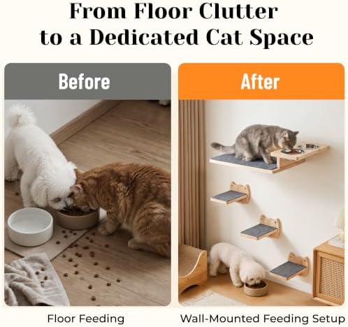 PatiencET Wall Mounted Shelves Cat Feeding Station with 3 Steps and 2 Bowls - Image 4