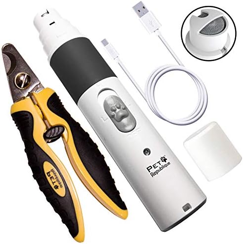 Dog Nail Grinder by Pet Republique - 2 Speed Electric Rechargeable Nail Grinder - Gentle, Quiet, Low, Painless Nail Trimmer - Multi-Setting Grinder for Any Small or Medium Dog, Cat, and Pet Claw by Pet+Republique