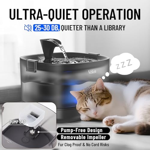 Veken 85oz/2.5L Cat Water Fountain with Detachable Tank, 6Filters & Sponges - Image 3