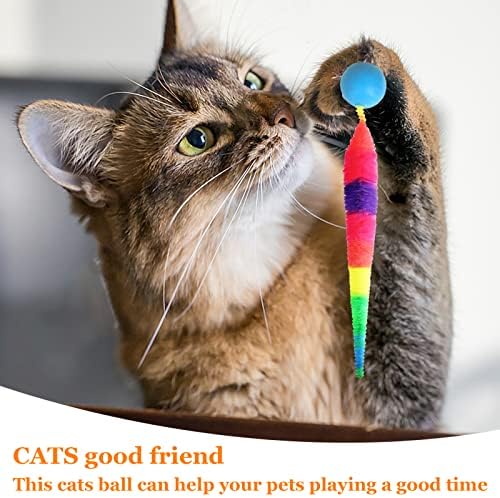 SHENGSEN Bouncy Ball with Tail Cat Toys-5 Packs,Rainbow Small Magic Worm with Ball Toy for Cats,Colorful Fuzzy Worm Bouncy Balls Cat Toy - Image 4