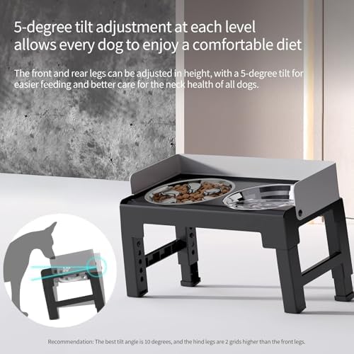 PAKEWAY Elevated Dog Bowls with Stainless Steel Slow Feeder Bowl for Medium and Large Dogs, Spill-Proof Tiltable Dog Feeder with 2 Bowls, 6-Height Adjustable Raised Dog Bowl Stand - Image 2