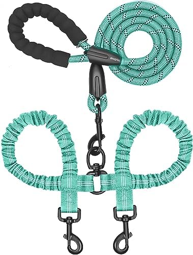 iYoShop Double Dog Leash, 360° Swivel, No Tangle, Large, 25-150 lbs, Teal by iYoShop