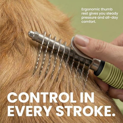 Poodle Dematting Fur Rake Comb Brush for Dogs and Cats - Long 2.5" Steel Safety Blades Metal Comb for Detangling Matted or Knotted Undercoat Hair (Green) - Image 5