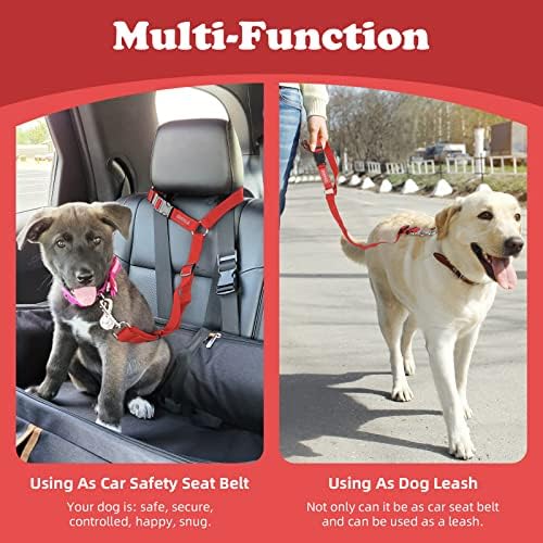 BWOGUE 2 Pack Dog Seat Belt for Car, Headrest Restraint Safety Strap, Red - Image 6