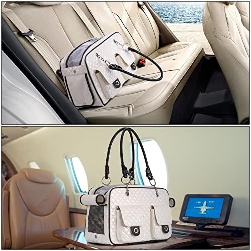 Pet Carrier Fashion Dog Carrier Purse Leather Tote Handbag Bag for Small Puppies Dogs Cat Small Animals Soft TSA Airline-Approved (White) - Image 6