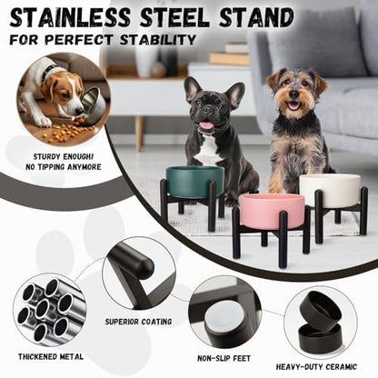 Raised Ceramic Dog Bowl Set with Stand, 2 Cups Elevated Dog Food Stand - Image 3