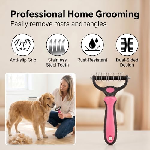 2-in-1 Deshedding Dog Brush for Shedding, Undercoat Rake for Dogs with Long or Short Hair, Furminator for Cats Alternative, Pet Pro Grooming Tool Kit Blue & Pink, Dog Brush for Short Haired Dogs Too - Image 3