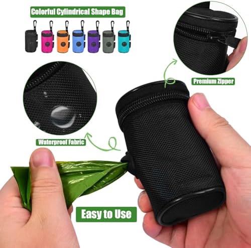 Dog Poop Bag Holder for Leash Attachment - Waste Bag Dispenser for Leash - Fits Any Dog Leash - Portable Set with Hand Free Holder Metal Carrier, Round Shape, Pink - Image 4