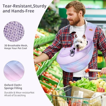 Cuby Pet Sling Carrier for Small Dogs Cats,Adjust Drawstring & Zipper Security Hook Triple Designs for Pets' Securty Dog Bag,Breathable Travel Pet Puppy Sling Carrier (Purple, M (5-10 lbs)) - Image 5