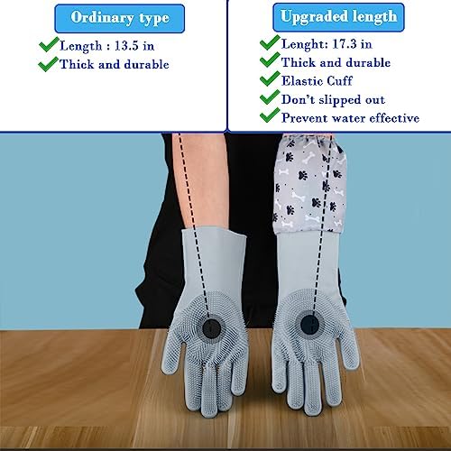 Pet Grooming Gloves Pet Hair Remover Cat, Dog Washing Gloves Silicone Heat Resistant Cleaning Gloves with High-Density Teeth Grooming Gloves for Dogs, Cats, Horses, Rabbits (1 Pair - Gray) - Image 2
