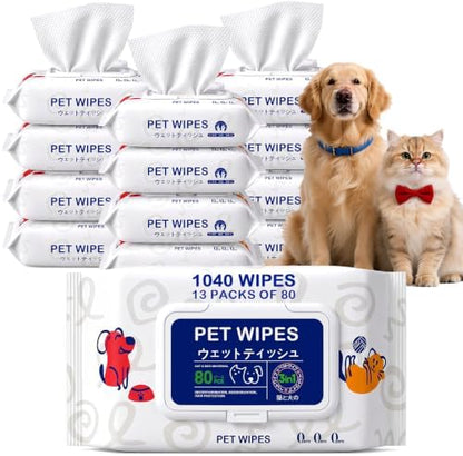 Irenare 13 Pack / 1040 Count Pet Wipes for Paws Butt, 5 x 7 in for Travel by Irenare