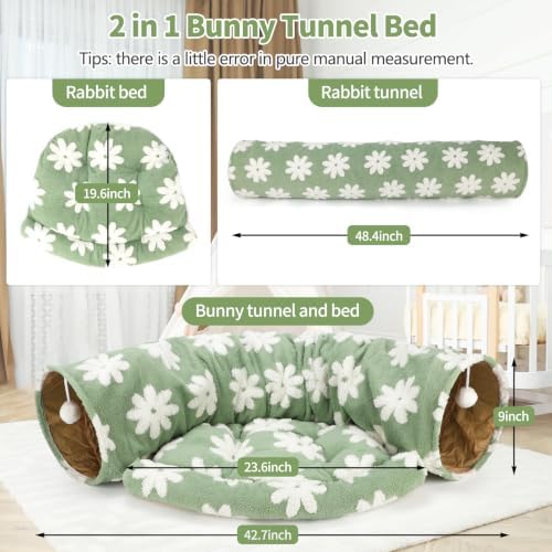 BWOGUE Bunny Tunnel Bed, 2-in-1 Collapsible Rabbit Tunnel Hideout with Mat - Image 2