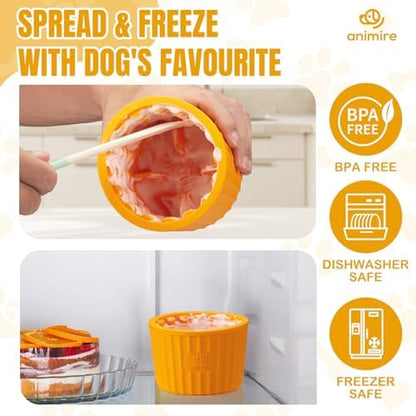 Dog Lick Bowl, Anxiety Relief Dog Licking Mat Freezer Treat Dispenser, Non-Slip Anti-Choking Silicone Slow Feeder Lick Bowl for Small Medium & Large Breed Dogs, BPA Free(Orange,S) - Image 3