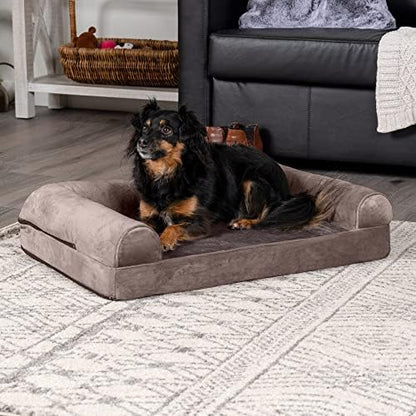 Furhaven Orthopedic Dog Bed for Medium/Small Dogs w/ Removable Bolsters & Washable Cover, For Dogs Up to 35 lbs - Faux Fur & Velvet Sofa - Driftwood Brown, Medium - Image 3