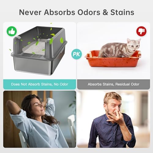 Stainless Steel Cat Litter Box, XL High Sided Open Top Litter Pan, 1 Scoop - Image 6