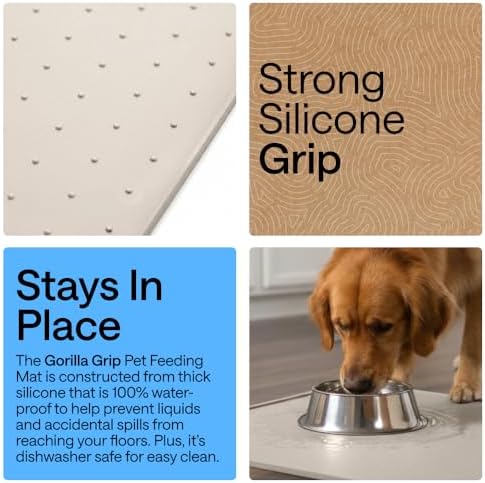 GORILLA GRIP Dog Food Mat, 100% Waterproof Silicone, 18.5x11.5 Beige - Image 3