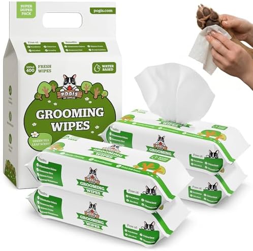 Pogi’s Dog Wipes – Hypoallergenic Pet Wipes for Paws, Body & Butt – Cleaning & Hydrating, Green Tea Scent, 400 Count by PogisPetSupplies