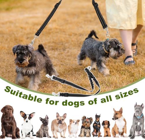 Double Dog Leash, 360° Swivel No Tangl-e Bungee Walking Training Leashes, Comfortable Shock Absorbing Reflective Bungee Reflective Walking Training Leash for 2 Dogs - Image 3