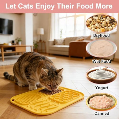 Lick Mat for Cat & Puppy, Premium Silicone Slow‑Feeder Bowl, BPA‑Free, Food‑Grade, Suction‑Cup Design for Dry & Wet Food – Anxiety & Boredom Relief, Dishwasher & Freezer Safe, Yellow - Image 5