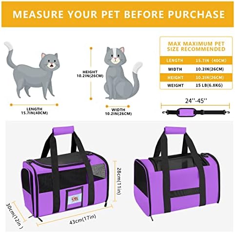 17" Airline Approved Cat Carrier for Cats up to 15lbs, Purple - Image 2