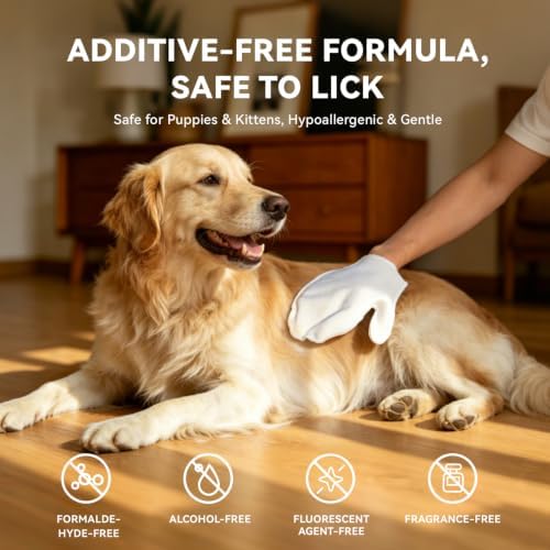 Pet Glove Wipes for Dogs & Cats, Hypoallergenic No Rinse Cleaning Grooming Gloves, Extra Thick Coconut Oil Infused Fur Nourishing & Deodorizing Wipes, 20PCS - Image 6