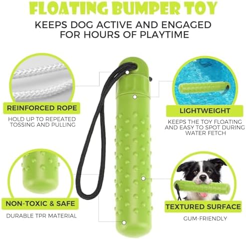 BINGPET Dog Float Bumper Toy 2 Pack,9.3 Inch Detachable Treat Dispensing Puzzle Toys,Training Dummy Retrieving Bumpers Summer Pool Toy Tug Game,Interactive Toys for Medium Large Dogs(Red & Green) - Image 5