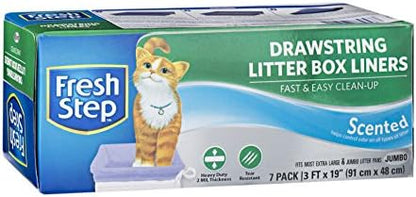 Fresh Step Drawstring Cat Litter Box Liners, Scented, Jumbo Size, 36" x 19" - 7 Count | Kitty Litter Bags, Cat Litter Liners for All Cats To Keep Your Home Clean & Petmate Litter Scoop - Image 2