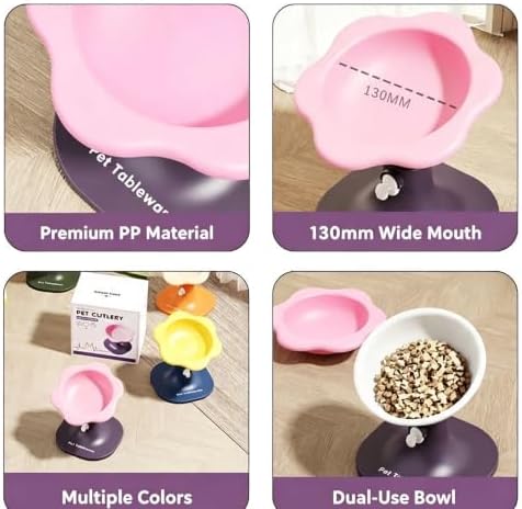 Elevated Pet Bowl with Stand, Flower Shape, Adjustable Height, Cat Dog Food Water Dish (Pink Violet) - Image 4