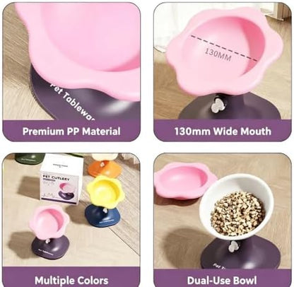 Elevated Pet Bowl with Stand, Flower Shape, Adjustable Height, Cat Dog Food Water Dish (Pink Violet) - Image 4