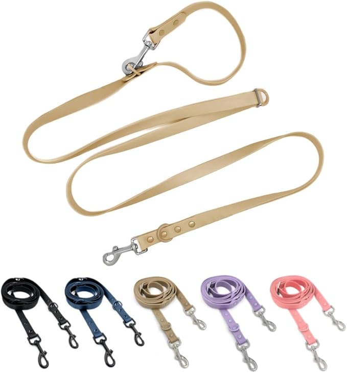 Hands-Free Waterproof Dog Leash, Adjustable Waist & Crossbody Dog Leash for Running, Walking & Hiking (Beige, 7 FT)
