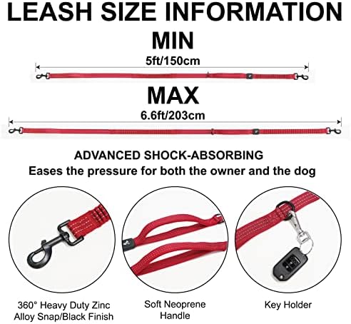 Kruz Hands Free Dog Leash (Waist 26”- 48”, Leash- 1”x 5ft) Premium Waist Belt for Walking, Running, & Hiking, Bungee with Dual Handles, Adjustable Fit, Reflective Safety Design for Large Dogs (Red) - Image 2