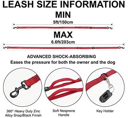 Kruz Hands Free Dog Leash (Waist 26”- 48”, Leash- 1”x 5ft) Premium Waist Belt for Walking, Running, & Hiking, Bungee with Dual Handles, Adjustable Fit, Reflective Safety Design for Large Dogs (Red) - Image 2