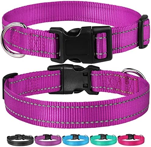 Reflective Dog Collar, Puppy Collar with Buckle Adjustable, Purple L - Image 6