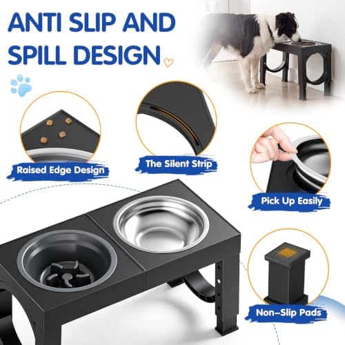 XIAZ Elevated Dog Bowls Large Breed Raised Dogs Bowl Stand Large/Medium Sized Dog Slow Feeder Dogs Bowls Food Water Stands 5 Heights Adjustable 9/11/12/14in Pet Feeder Dish Station - Image 7