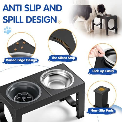 XIAZ Elevated Dog Bowls Large Breed Raised Dogs Bowl Stand Large/Medium Sized Dog Slow Feeder Dogs Bowls Food Water Stands 5 Heights Adjustable 9/11/12/14in Pet Feeder Dish Station - Image 7