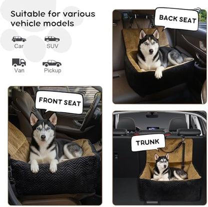 Dog Car Seat for Small Dogs,Medium Dog Car Bed with Detachable Washable Cover,Pet Puppy Booster Cars Seats with Safety Belt Up to 30 lbs(Black V) - Image 4