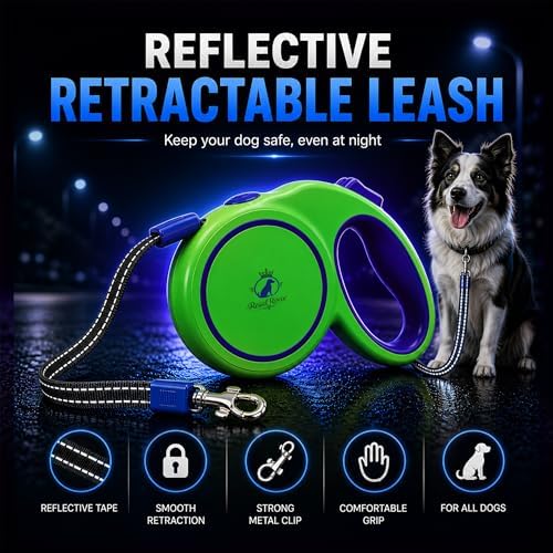 Retractable Dog Leash 16 FT (5M) – Heavy Duty Tangle-Free Dog Leash with One-Touch Brake & Lock, Reflective Nylon Tape, Ergonomic Non-Slip Handle for Small, Medium & Large Dogs up to 30 KG - Image 2
