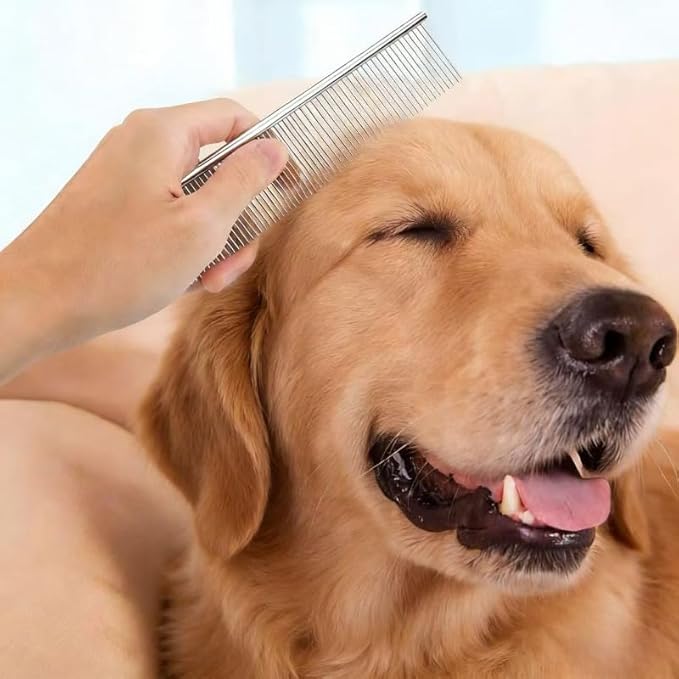 Dog Cat Comb Flea Professional Grooming Tool for Long Short Haired Dog Cat and other pets Stainless Steel Dog Cat Grooming Combs with Rounded Tooth for Remove Fleas Lice Eggs