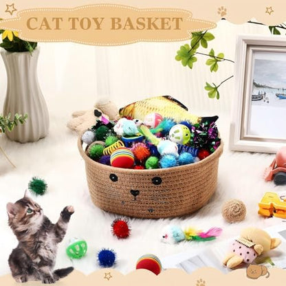 Zopeal 58 Pcs Cat Toy Set with Storage Basket Indoor, Khaki, 9.8 Inch - Image 4