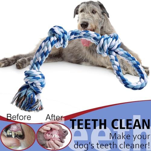 XIGOU Dog Rope Toys Indestructible Dog Toys, Dog Chew Toys for Aggressive Chewers, Tough Puppy Teething Chew Toys for Boredom, Dental Cleaning Tug of War Dog Toy, Great for Small to Large Breed, Blue - Image 4