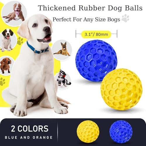 2 Pack Indestructible Squeaky Dog Balls for Aggressive Chewers, Interactive Dog Toys for Teething, Relieving Anxiety. Chew Toy for Large, Medium Breeds, Outdoor Rubber Balls. - Image 2