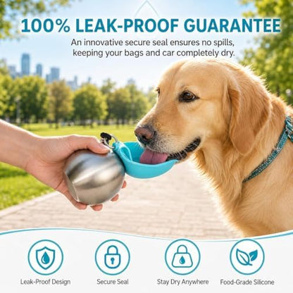 2 in 1 Portable Tumbler for Dogs, Portable Dog Water Ball, 10oz Stainless Steel Pet Water Dispenser with Silicone Foldable Bowl, Leak Proof, Portable Small Dog Water Bottle for Walking, Hiking(Pink) - Image 4