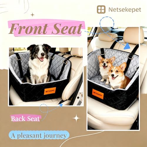 Elevated Dog Booster Car Seat for Medium/Small Dogs, up to 30 lbs, 7 in Memory Foam Cushion, with Waterproof Layer, Fully Detachable and Washable, Anti-Slip Base (Black/Grey) - Image 6