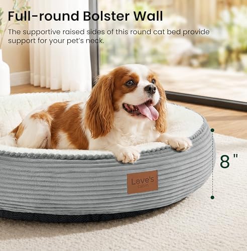Love's cabin Round Donut Cat and Dog Cushion Bed, 30in Pet Bed for Medium or Large Dogs, Anti-Slip & Water-Resistant Bottom, Soft Durable Fabric Pet Beds, Washable Calming Cat Bed, Light Grey - Image 6