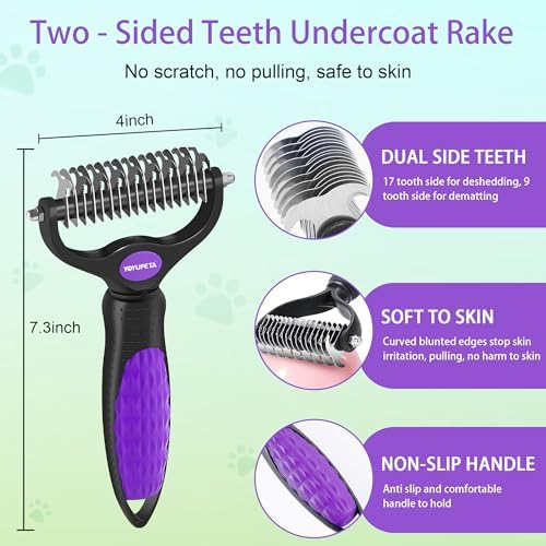 Large Dog 3 in 1 Grooming Kit, Extra Long Pin Slicker Brush Purple - Image 5