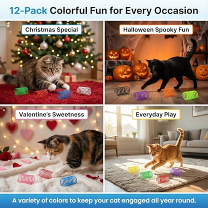 Fashion's Talk 12 Colors Cat Spring Toys Colorful Plastic Springs for Indoor Cats Kittens Interactive Swat, Bite & Hunt Play - Image 3