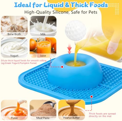 Slow Feeder Dog Bowls & Lick Mat for Liquid and Thick Treat, Anti-Slip Dog Lick Bowl with Interactive Rolling Ball, 5/6 Cup Pup Licking Toy for Large Medium Small Dogs and Cats-Large Blue - Image 3